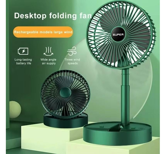 Мини вентилятор Folding Fan с USB и аккумулятором — 360° поворот, таймер, 3 скорости