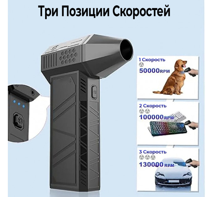 Портативный турбовентилятор TurboAir 130000 об/мин с аккумулятором 8000 мАч