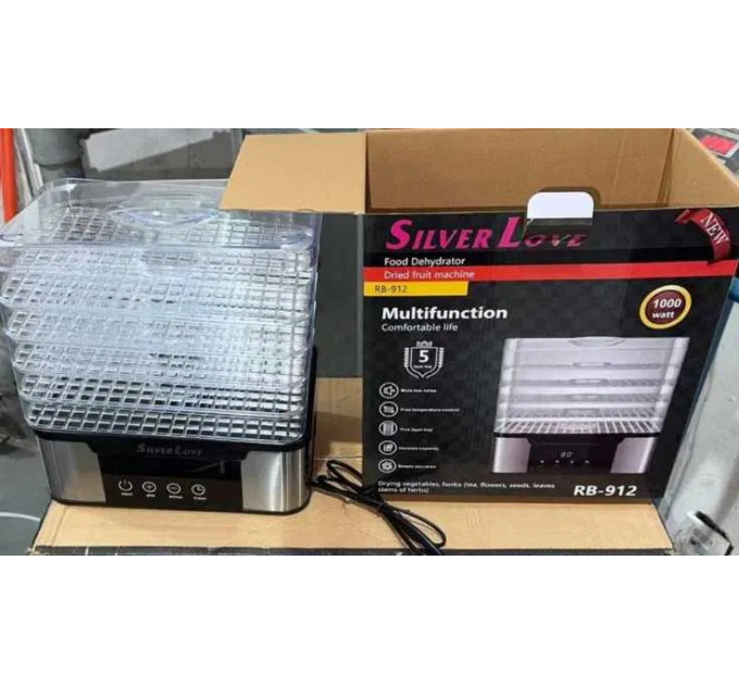 Электросушилка Silver Love RB-912 для овощей и фруктов, 5 поддонов, дегидратор 1000 Вт