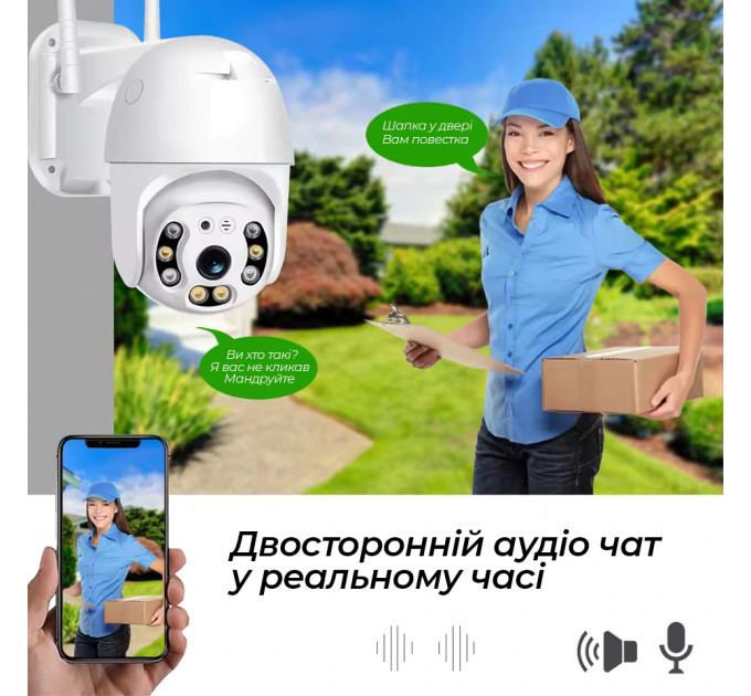 Уличная WiFi камера A6 360° | 2MP Full HD | ИК-подсветка 30м | Защита IP66 | Двусторонняя аудиосвязь