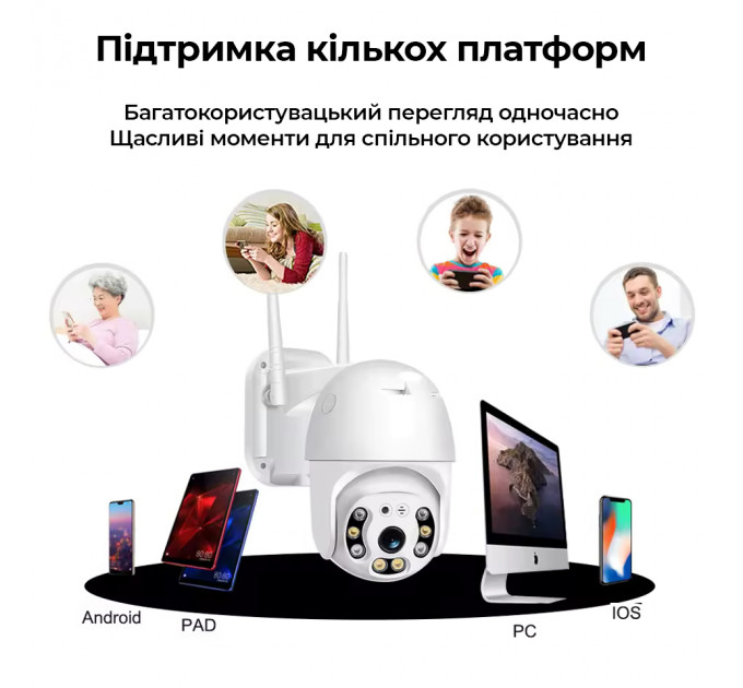 Уличная WiFi камера A6 360° | 2MP Full HD | ИК-подсветка 30м | Защита IP66 | Двусторонняя аудиосвязь