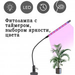 Фитолампа 15 Вт — одинарная, полный спектр, с таймером и регулировкой яркости