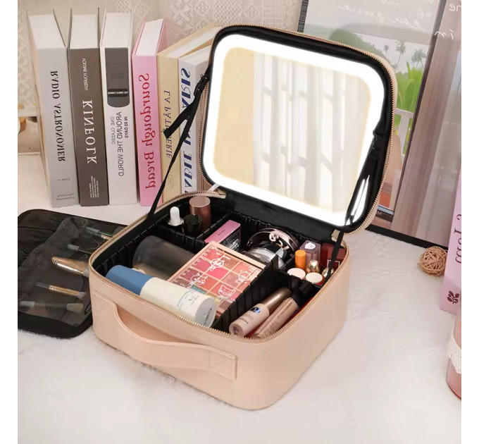 Дорожная тканевая косметичка-чемоданчик с LED зеркалом Make Up