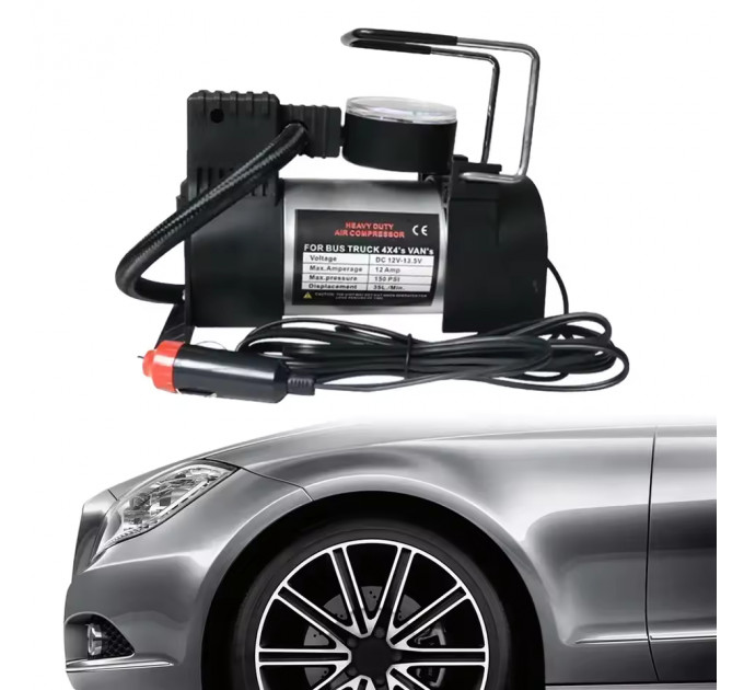 Компрессор Heavy Duty 12V — давление 150 PSI, производительность 35 л/мин, манометр