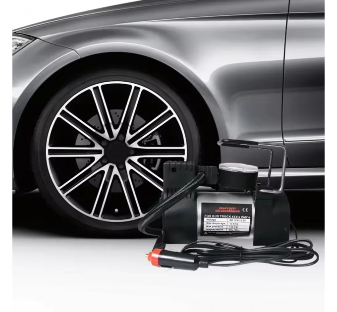 Компрессор Heavy Duty 12V — давление 150 PSI, производительность 35 л/мин, манометр