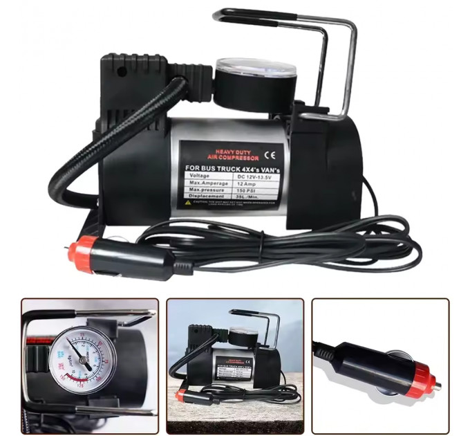 Компрессор Heavy Duty 12V — давление 150 PSI, производительность 35 л/мин, манометр