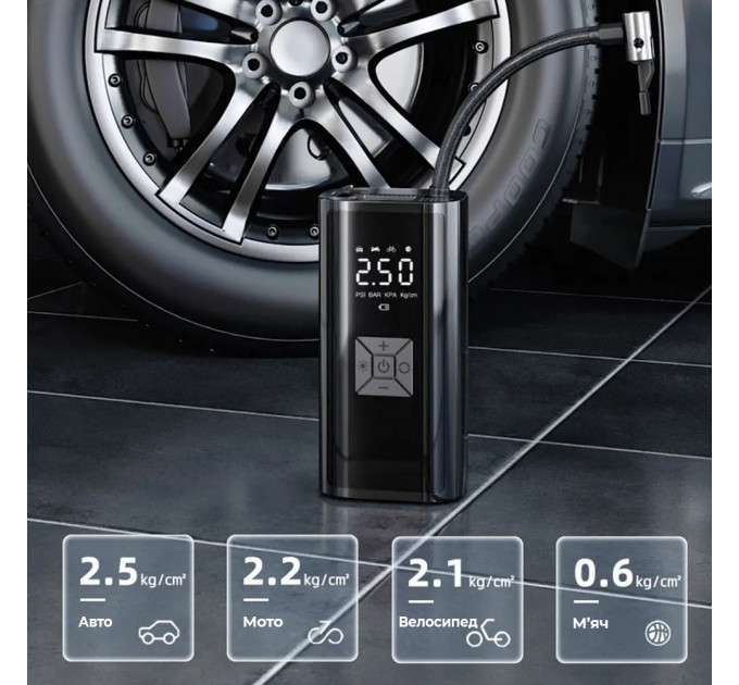 Портативный аккумуляторный компрессор Tire Air Compressor — насос для шин 6000 mAh